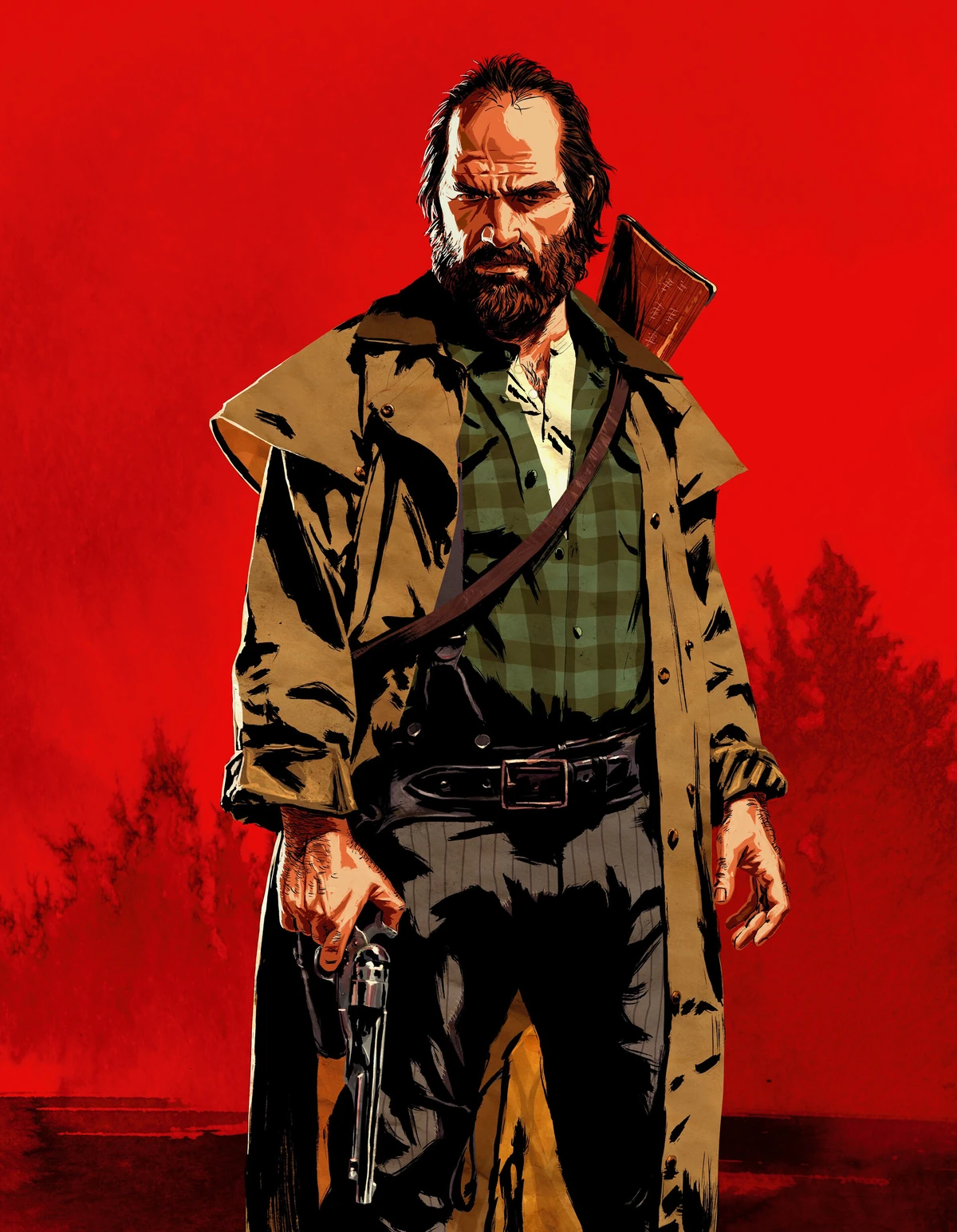 Bill Williamson from Red Dead Redemption 2 holding a gun