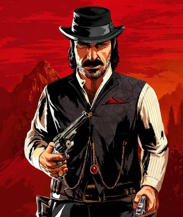 Dutch Van Der Linde from Red Dead Redemption 2 holding a gun