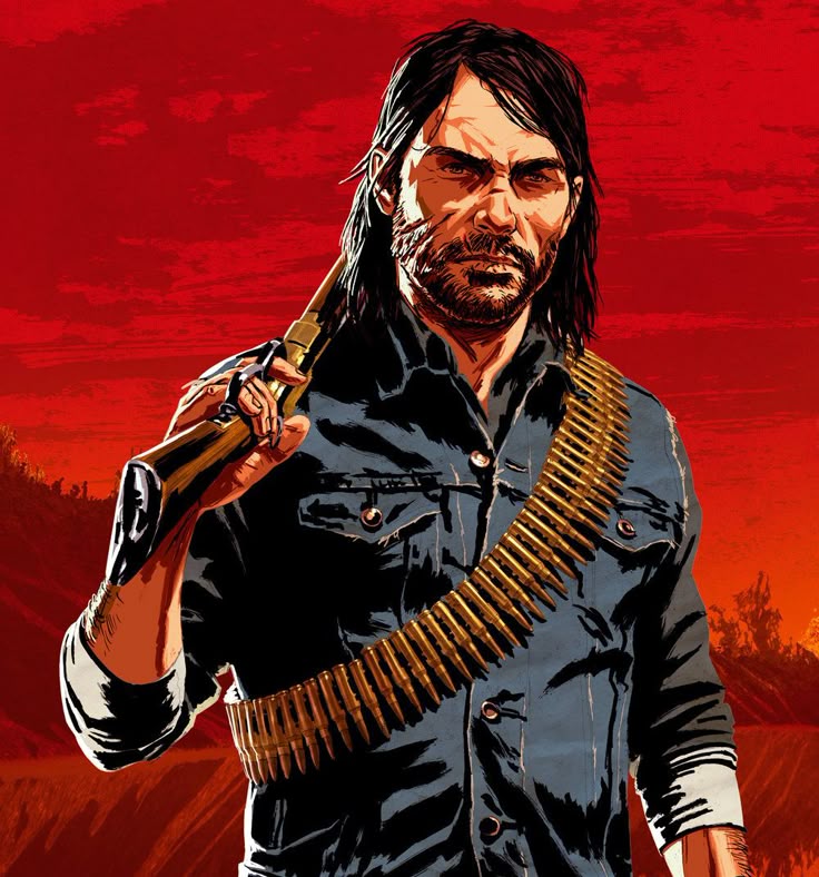 John Marston from Red Dead Redemption 2 holding a gun