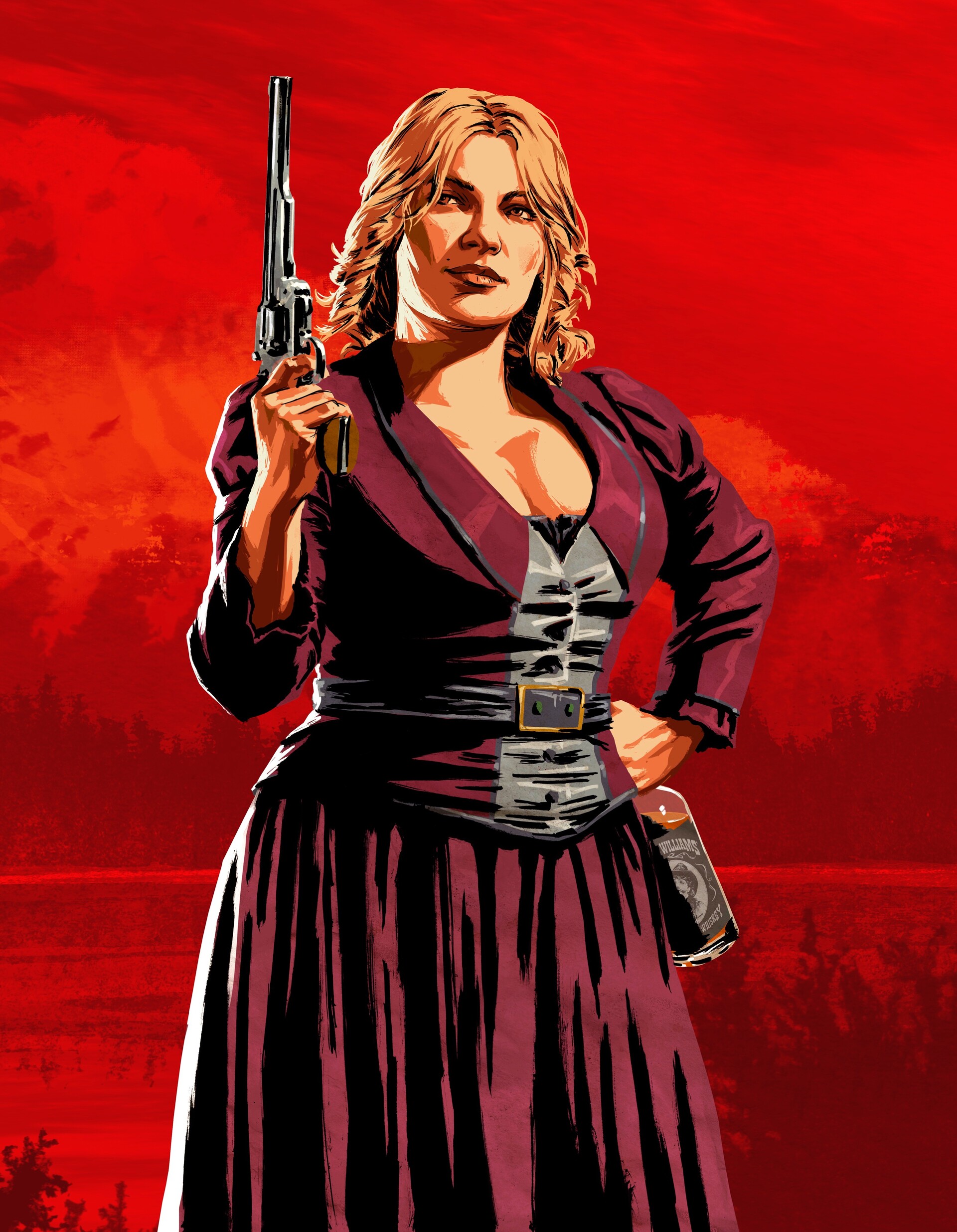 Karen Jones from Red Dead Redemption 2 holding a gun