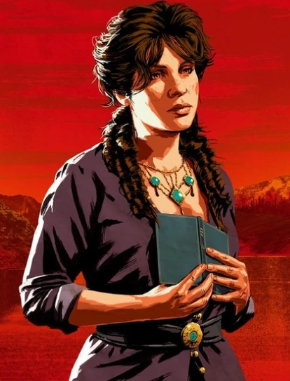 Mary-Beth Gaskill from Red Dead Redemption 2 holding a gun
