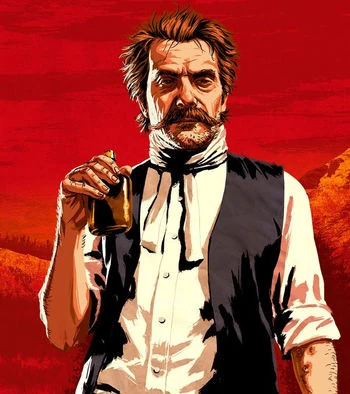 Reverend Swanson from Red Dead Redemption 2 holding a gun
