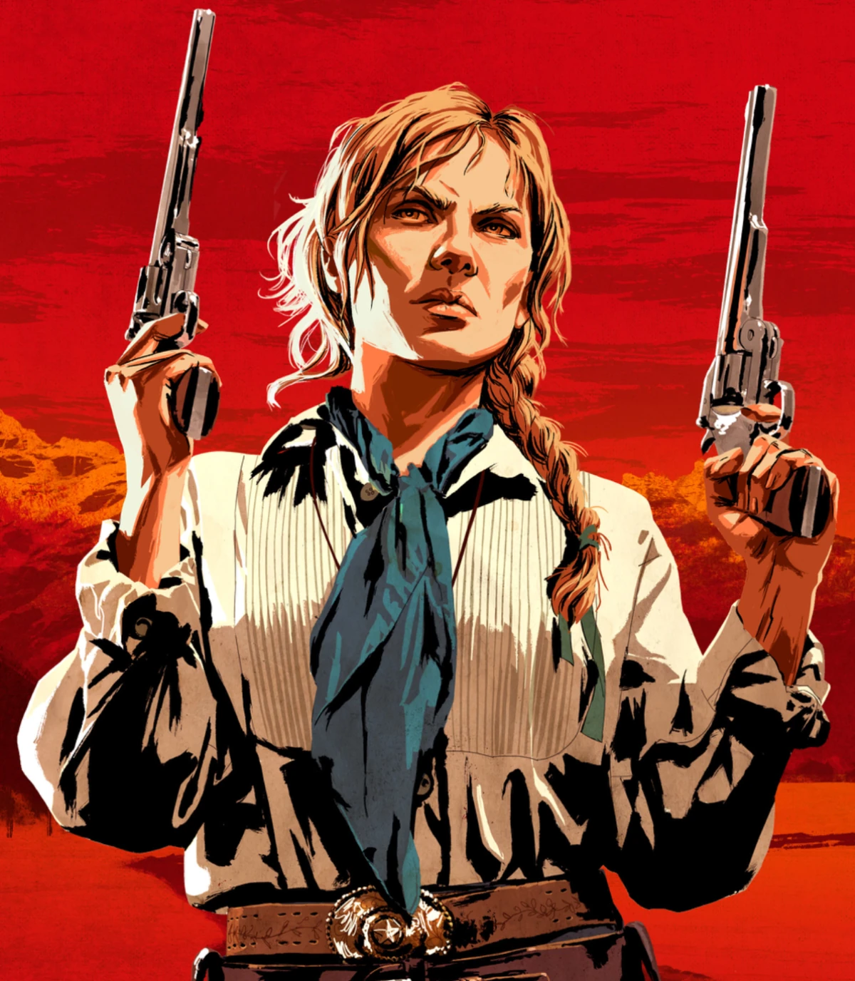 Sadie Adler from Red Dead Redemption 2 holding a gun